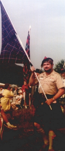 Richard Dunlop in 1982 parading the Dunlop tartan for the first ever showing of the Black n the Blue
