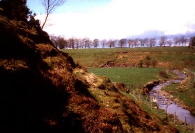 the Glazert burn winding its way round Dunlop Hill, giving the place its Name